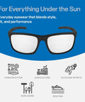 Sleek Lightweight Safety Glasses With No Sweat Anti Fog And Scratch Resistant Lenses Non Slip Sport Frame displayed over blue background.