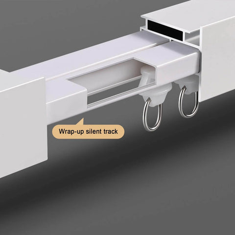 Close-up of Premium Aluminum Ceiling Mount Curtain Rail With Double Groove Blackout Track showing wrap-up silent track feature