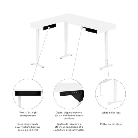 Badass L Shape Standing Desk With Smooth Height Adjustment 72 Inch Wide White And Black Office Workstation Built Tough featuring double storage drawers.