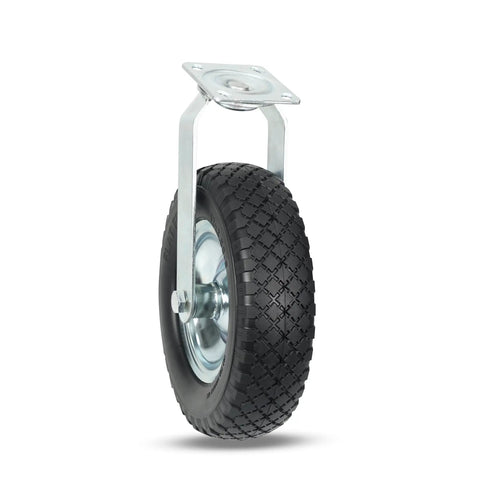12 Inch Flat Free Foam Filled Rubber Swivel Caster Is Tough As Nails With 330 Lb Capacity And Wide Knobby Tread For Killer Grip On Rough Terrain Non Marking Build Double Ball Bearings Give You A Smooth Operator Ride Indoors Or Outdoors