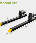 43 Inch Clamp On Pallet Forks For Tractor Bucket, Heavy Duty 2000Lb Quick Attach For Skid Steer Loader, product dimensions shown