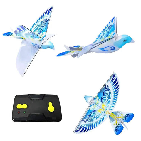 Rad Flying RC Bird Toy For Kids With Realistic Flapping Wings And USB Recharge 2.4GHz Remote Control shown with remote