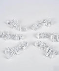 Clear Hidden Channel Valance Clips 1-7/8 Inch Set Of 22 For Wood And Faux Wood Blinds, Heavy Duty Plastic window hardware pieces on a white background.