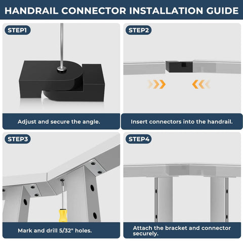 Black Level Pivot Connector For Stainless Steel Flat Handrail 180 Degree Adjustable Cable Railing Fitting For Top Hand Rail Heavy Duty POM Connecting Block For Horizontal Handrail System, 4-step installation guide