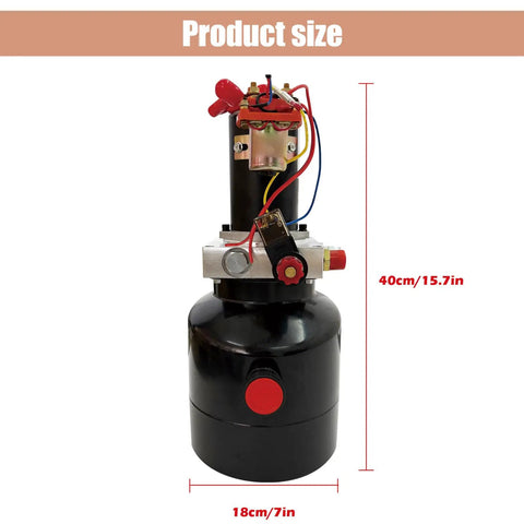 Dinenovate 12V Small Hydraulic Power Unit 800W Single Valve Pump Station With 6L Tank, 40cm height, iron construction.