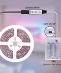 Battery Powered RGB LED Strip Lights 13.2ft With Three Button Controller and AA battery compartment shown