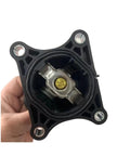Premium Engine Coolant Thermostat Direct Fit For Volvo V40 V90 XC40 XC90 top view with metal and plastic components, easy installation