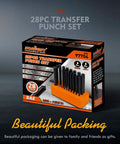 Transfer Punch Set 28-Piece in packaging with Easy View Index Stand and rust resistant black oxide finish.