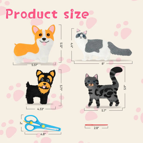 Kids Sewing Kit For Beginners With 12 Easy DIY Plush Toy Projects Dog Cat Stuffed Animals Set Learn To Sew Totally Fun Gift