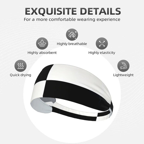 Black And White Piano Grid Print Stretchy Headbands Sweat Wicking And Ultra Breathable Workout Band showing its breathable and quick-drying features.
