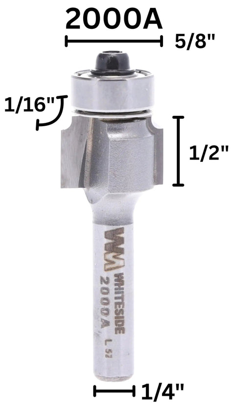 Roundover Router Bit Carbide Tipped One Sixteenth Inch Radius Five Eighths Inch Diameter One Quarter Inch Shank One Half Inch Cutting Length For One Quarter Inch Collets Perfect For Smooth Wood Edges And Edge Trimming For Pros shown vertically