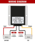 Wiring diagram for Heavy Duty DC To DC Step Down Converter, showing connections for 36V/48V to 12V output.