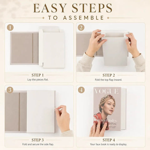 Assembly steps for Luxe Large Faux Decorative Books Set 4 Pieces Cardboard Foldable Props For Photography And Home Staging