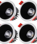 SDdPulse 4 Pack Recessed Lighting Recessed Light Fixtures,5W,7W,10W,12W,15W,20WLED Can Lights Aluminum Baffle Trim Downlight Spotlight,5w-White Light showing four LED fixtures with black interiors and adjustable clips.
