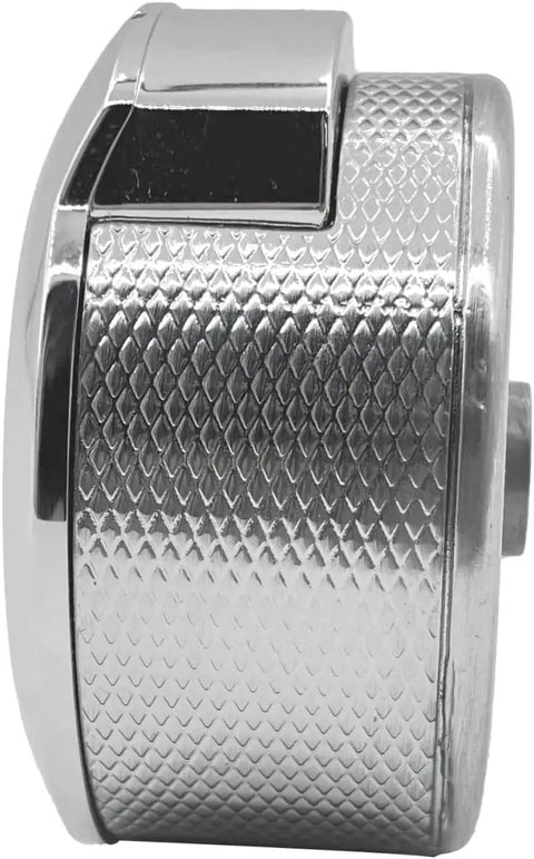 Side view of Replacement Burner Knob Set For Oven And Stove Fits W11156487 W10823529 with chrome textured finish.