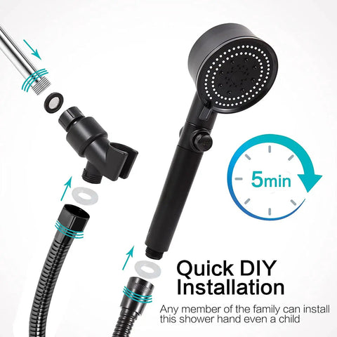 Heavy Duty High Pressure Filtered Shower Head With 5 Stage Deep Filtration 59 Inch Stainless Hose Brass Bracket Handheld Design