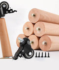Heavy Duty Wooden Table Legs Set Of Four Rock Solid Tapered Design With Smooth Rolling Casters And Secure Brakes displayed with locking casters and screws.