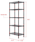 Hassle Free Five Tier Floor Standing Carbon Steel Storage Rack With Heavy Duty Adjustable Wire Shelving Rig and Sturdy Mesh Guardrails. Size: 59.1" x 21.3" x 11.4".