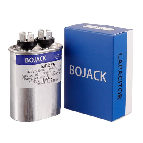 5uF Run Start Capacitor For AC Motors And Fans 370V 440V CBB65 Oval UL Recognized Top Notch Replacement with box