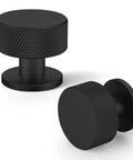 Set Of 10 Matte Black Cabinet Knobs For Kitchen Cabinets And Dresser Drawers Slick Round Knurled Hardware Pulls With Single Hole Mount