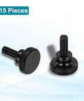15 Pack M6 x 16mm Knurled Thumb Screws Black Steel Flat Head With Shoulder Grip For Easy Hand Tighten Fastening