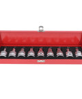 Crucial 9 Piece Torvex Impact Socket Set With 3/4 Inch Drive Cr Mo Hex And Spline Bits For Auto Repair And Workshop Maintenance From M16 To M18 Fasteners Plus Storage Box Included, red case open