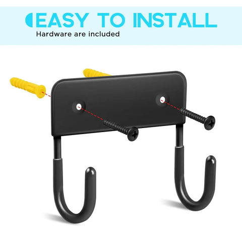 Heavy Duty Skateboard Wall Mount Hook Rack for Easy Vertical Storage, sturdy metal hanger with included hardware, front view.