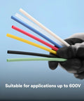 Person holding multicolored tubes from Heat Shrink Tubing FP301 Black Assorted Kit With 102 Flexible Polyolefin Tubes