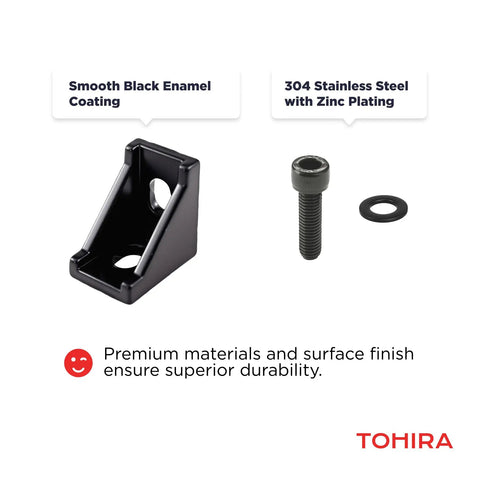 Black 2020 Aluminum T Slot Corner Bracket Kit With 20 Right Angle Connectors And 40 T Nuts And Screws For 6mm V Slot Profile