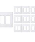 10 Pack 2 Gang Screwless Decorative Wall Plate Covers White For Standard Size Outlets And Light Switches Fits Indoor Dimmers Timers UL Listed