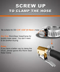 Brass Tire Inflator With Lock On Air Chuck And One Quarter Inch Barbed Hose End For Quick Hose Repairs Portable Mini Compressor Kit Open Flow With Hands Free Inflation 2 Pack shown with a hose clamp for secure connection.