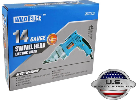 Packaging for Electric Metal Shear For Sheet Metal, 14 Gauge, 5.0 Amp Motor, Variable Speed 0-2700 SPM, Swivel Head, U.S. supplier