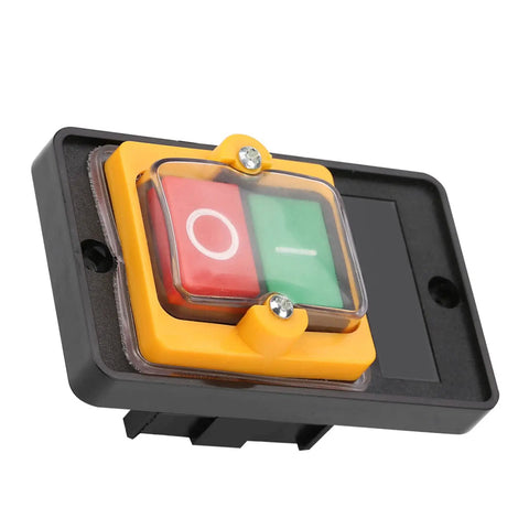 Heavy Duty Push Button Switch 120V 220V 380V 10A On Off Self Locking Button Auto Reset Off, with screw terminals, close-up view