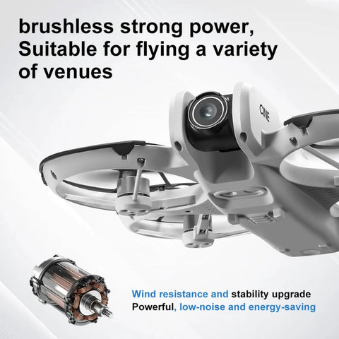 Close-up view of Mini Drone With Display Screen, Dual Cameras, FPV Remote, 360 Degree Propeller Guard, Optical Flow Positioning, Brushless Motor.