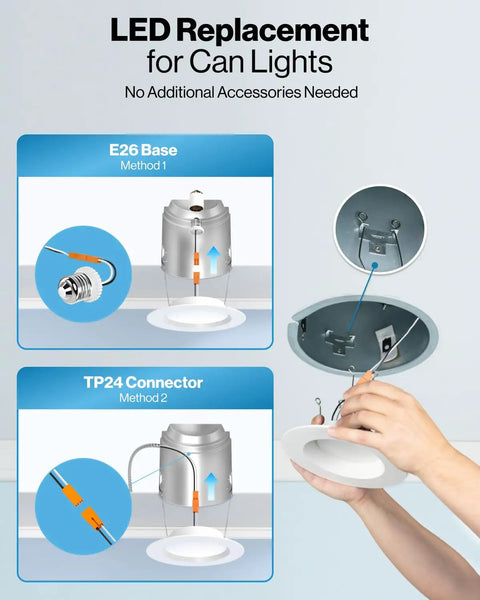 12 Pack 6 Inch LED Recessed Downlights With Dimmable Baffle Trim, Selectable CCT 2700K To 5000K installation methods.