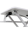 Super Comfy Height Adjustable Standing Desk With Swivel Keyboard Tray For Home Office Computer Workstation Straight Up Ergonomic Design Smooth Movement showing adjustable mechanism and support structure.