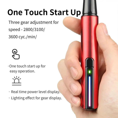 Hand holding Pro Grade High Precision Reciprocating Grinding Pen for Military Models and Resin Kits, 3 speed settings, low noise.