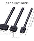 3 Piece 5mm Leather Hole Punch Set With 2 4 6 Prongs shown in size chart with 1mm hole diameter and 5mm center distance