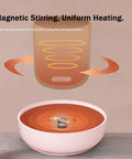 Electric Cup Warmer With Auto Shut Off Timer And Dual Temp Control Keeps Your Morning Brew Cozy On Your Desk With A Bright LED Display, showing magnetic stirring feature in action.
