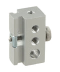 Top Shelf Aluminum Table Clip Slider With Three Hole Slide Frame For Six Mm Eight Mm And One Quarter Inch Gear No Sweat Campground Desk Mount close-up view showing aluminum material and mounting holes.