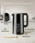 Cordless Electric Kettle With Temperature Control, 1.7L Stainless Steel Hot Water Kettle in black with digital display and buttons