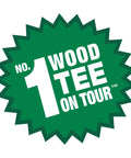 Green badge with text 'No. 1 Wood Tee on Tour' promoting Unisex Golf Tees 50 Pack 2.125 Inch White Wooden Tees With Lead Free Paint Pro Grade Performance And Durability Made In The USA For Long Lasting Rounds On Every Course.