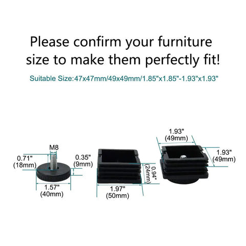 M8 Leveling Feet 50x50mm Square Insert Adjustable Furniture Glide Set Of 8 For Sturdy Furniture Stabilization