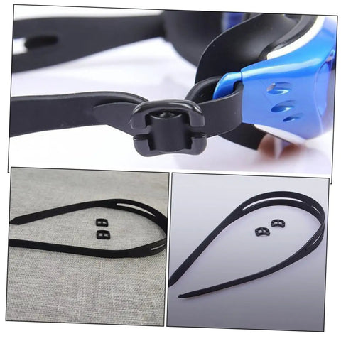 Adjustable Silicone Eyeglass Strap For Swimming And Pool Use No Slip Design shown with goggles and adjustment clips