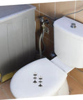 Stainless Steel Toilet Seat Screws And Bolts Set For Quick Replacement on white toilet seat in bathroom setting