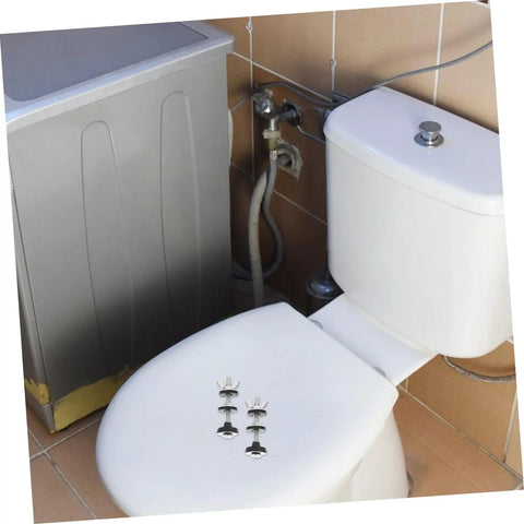 Stainless Steel Toilet Seat Screws And Bolts Set For Quick Replacement on white toilet seat in bathroom setting