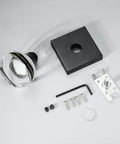 Components of 2 Pack Matte Black Dummy Door Knobs With Crystal Glass Knobs and heavy duty zinc alloy hardware.