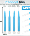 Pro Grade Precision Screwdriver Set Four Piece Ceramic Handle Tools Slotted Flat Tips Non Conductive For Electronics Watch Repair Circuit Adjustment Dead Nuts Secure Fit Guaranteed, four flat-head screwdrivers with measurements.