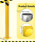 Close-up of Kickass Heavy Duty Safety Bollard Posts Set Of Two 24 Inch Tall Steel Guards with square base and reflective tape.