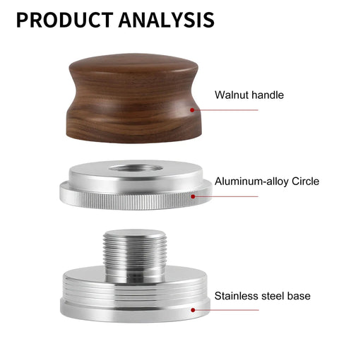 Product analysis of 53mm Espresso Distributor And Pro Grade Adjustable Depth Tamper Leveler With Walnut Wood Handle Fits 54mm Breville Barista Portafilter